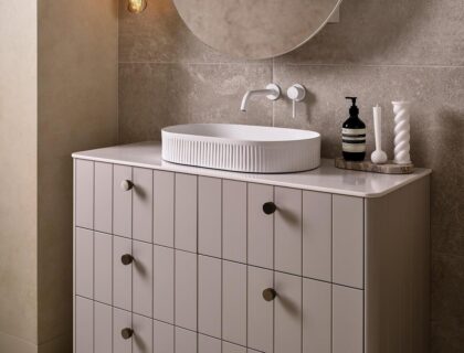 Linear Grand Vanity custom vanity with basin